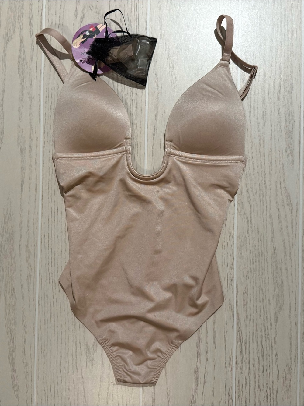 NWT SPANX Suit Your Fancy Nude Plunge Low Back Thong Bodysuit XS